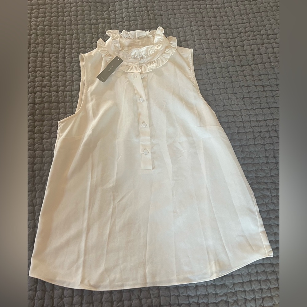 Cream Ruffleneck Sleeveless J Crew Top - Small